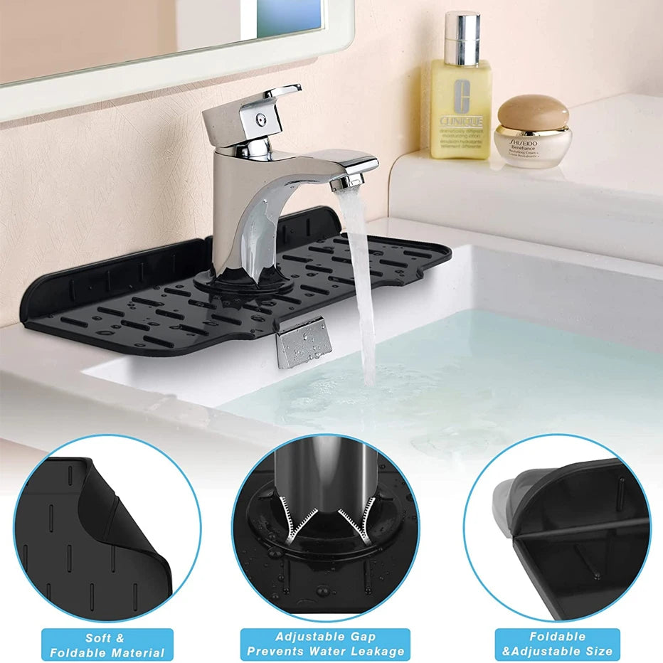 30/24 Inch Silicone Faucet Mat Sink Splash Guard Large Size Faucet Drain Drying Pad Countertop Protector for Bathroom Kitchen