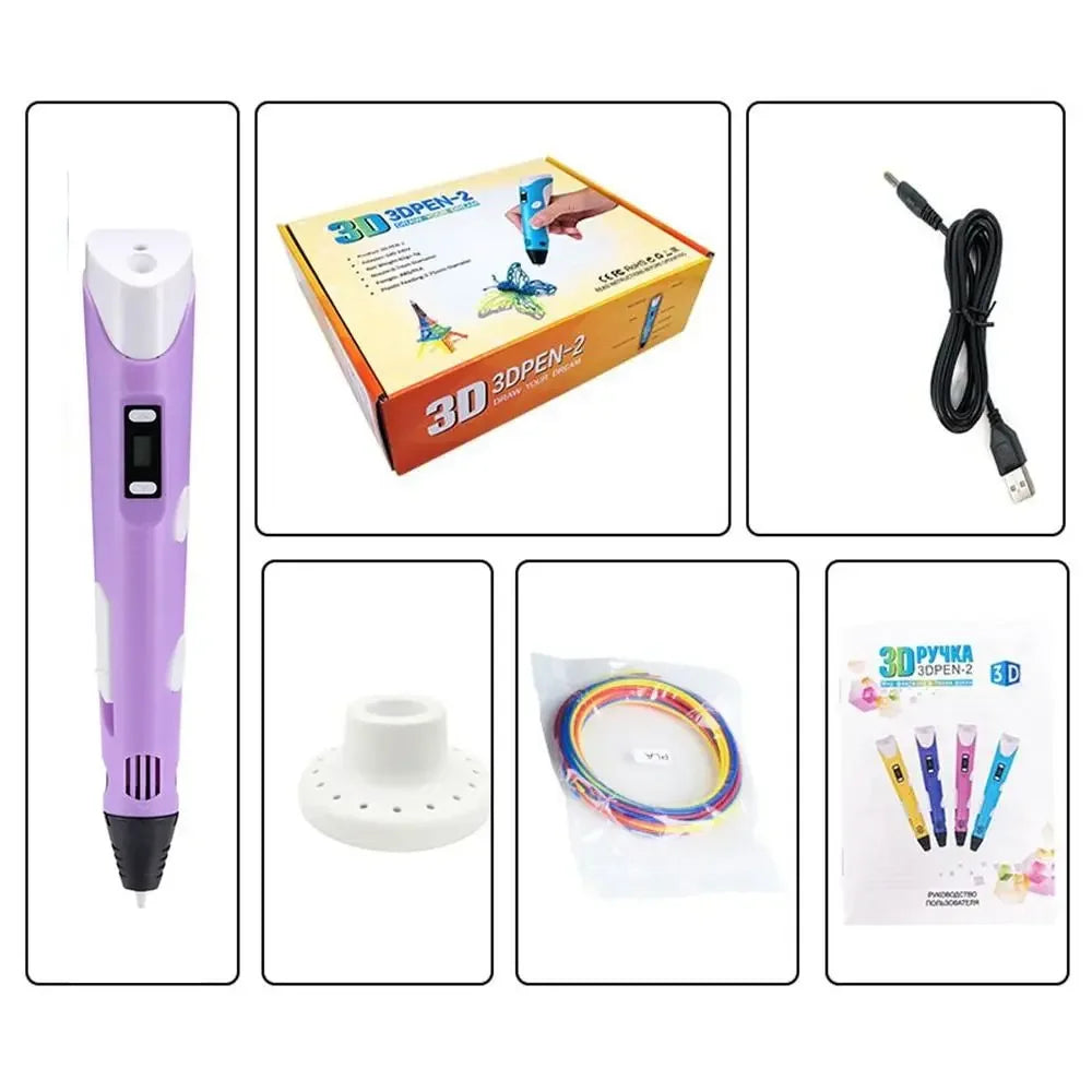 3D Printing Pen Arts Printer Set PLA Filament Drawing Print For Kids Adult Creative Toy Gift 36M PLA Filaments +USB 3D Pens