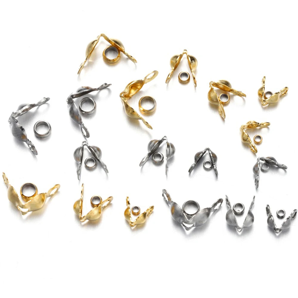 50pcs Stainless Steel Connector Clasp Fitting Ball Chain End Crimps Beads For Bracelet Necklace Chains Jewelry Making Supplie