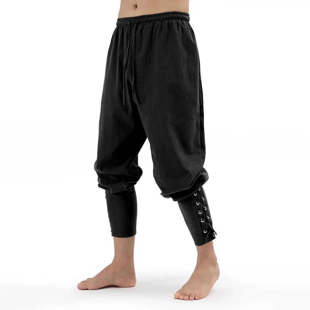 Men's Spring Summer Vintage Men's Medieval Viking Cotton Linen Trousers Halloween Fashion Vintage Men's Bottoms