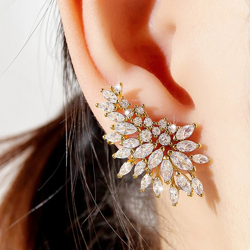 Huitan Gorgeous Women's Stud Earrings Full with Dazzling CZ Stone Sparkling Ear Piercing Earrings Party Jewelry Drop Shipping