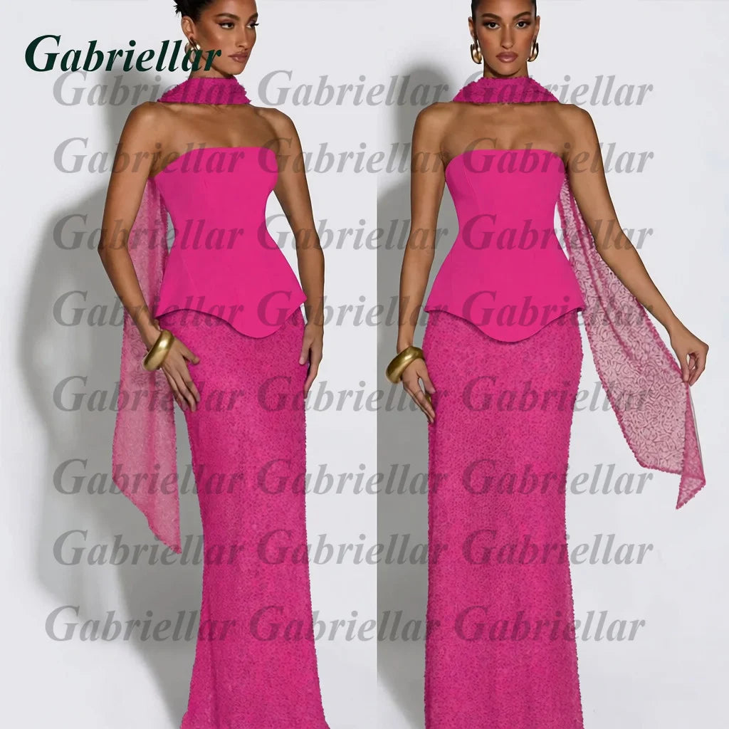 Gabriellar Fancy Bling Tulle Prom Dresses for Women Sequins and Beads Sleecveless Lacing up Special Occasion Gown Customized