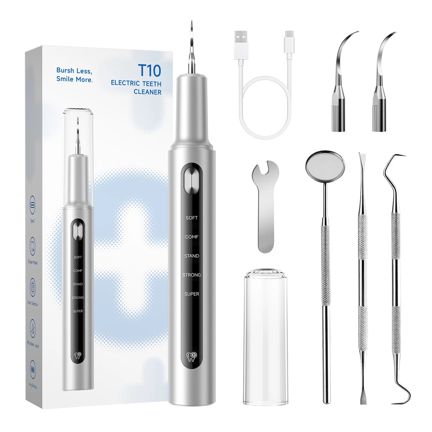CURVY MOON T10 Ultrasonic Electric Dental Scaler Tartar eliminator Tooth Cleaner Dental Calculus Tooth White Cleaning Tools Set