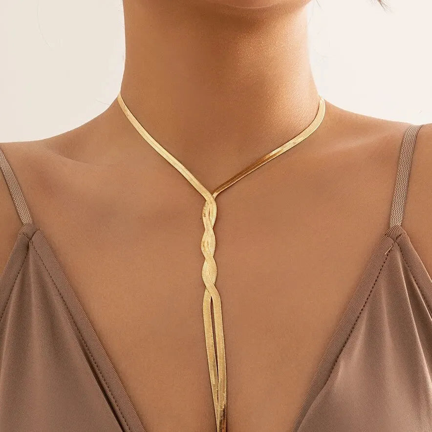 Sexy Goth Adjustable Flat Snake Long Chain Necklace for Women Vintage Weave Twisted Link Chest Choker Aesthetic Neck Jewelry New
