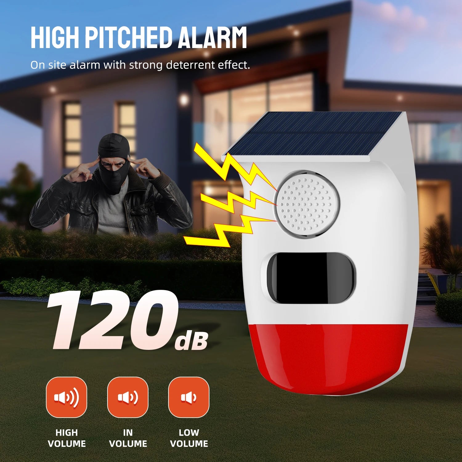 PGST 120dB Solar Independent Alarm Detector PIR Infrared Motion Sensor Siren Horn Home Security Protection Outdoor Waterproof