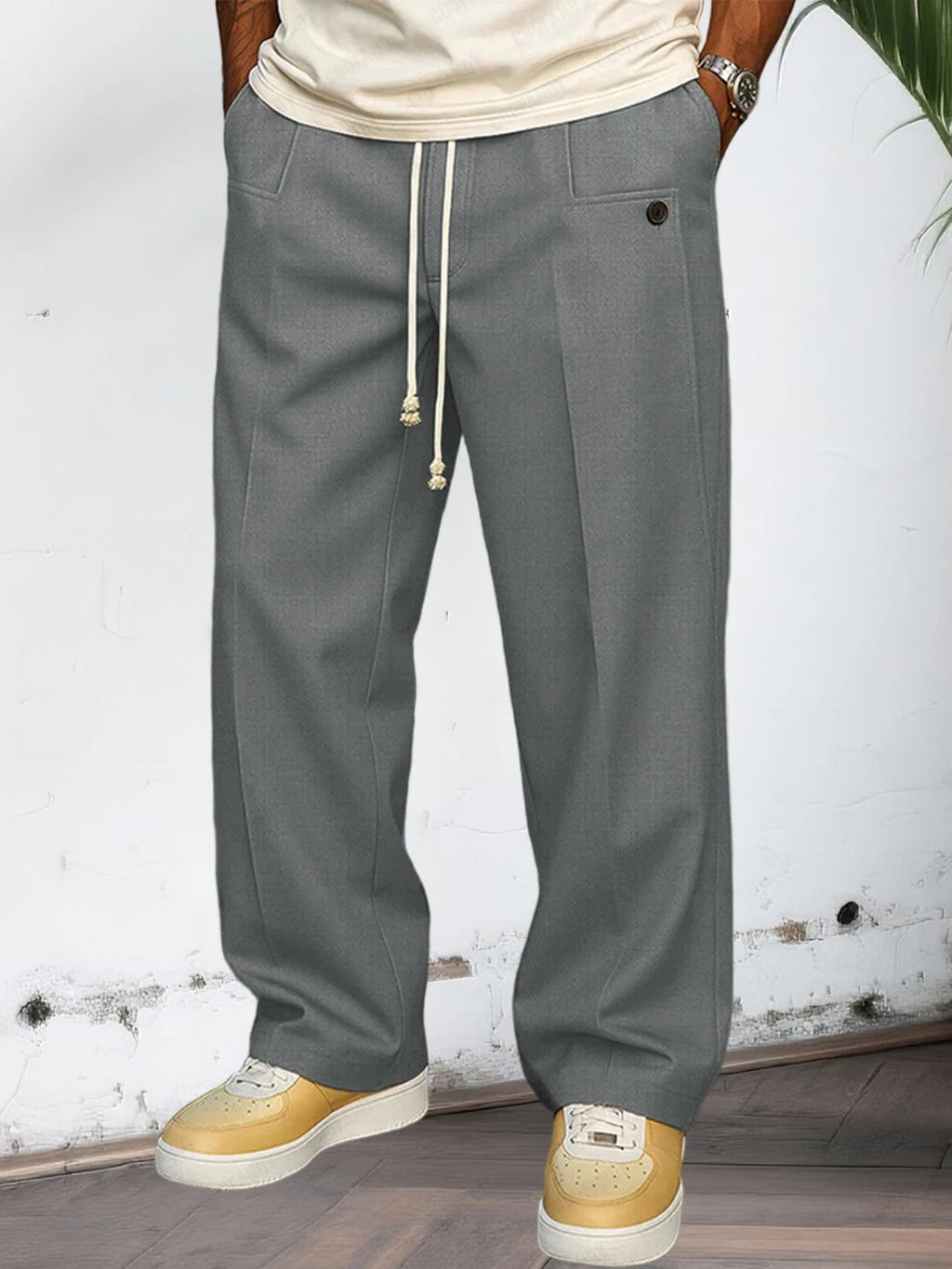 Men s Elastic Waist Jogger Pants with Side Pockets Comfortable Solid Color Casual Mid Rise  Fit Trousers