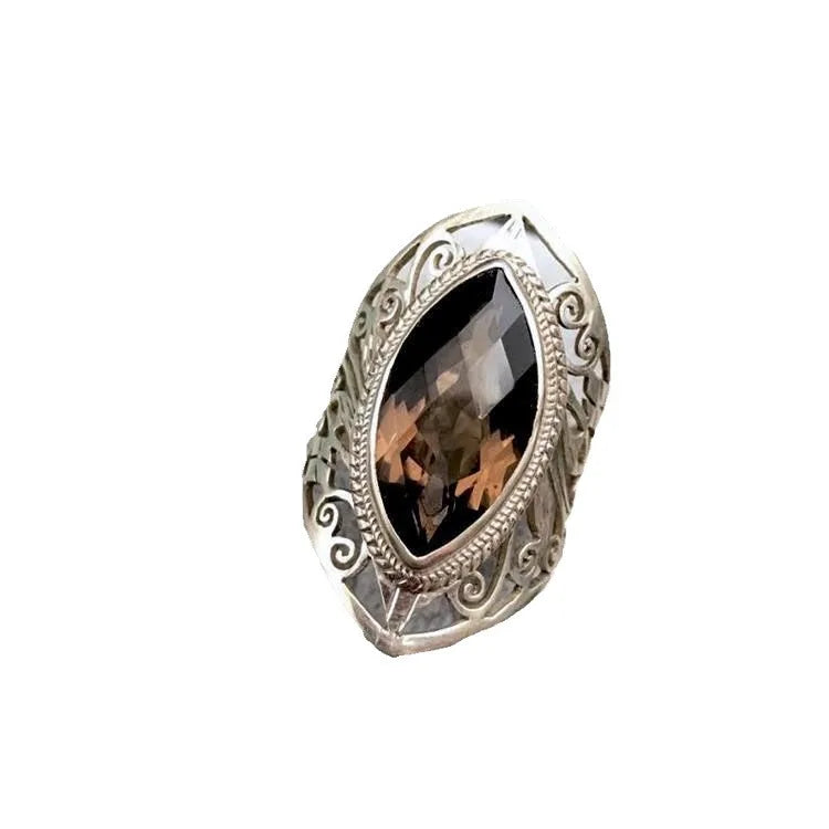 silver 925 Retro Hollow out Ring national style Classic Wide Tea Crystal Men's and rings for women fine Jewelry Gift