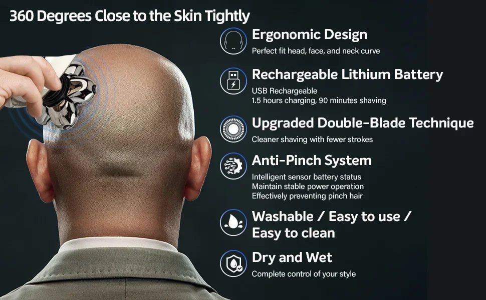 Tinsol 7D Floating Cutter Electric Shaver Head Base Charging Portable Men Beard Trimmer Clipper Skull Shaver Waterproof Shaving