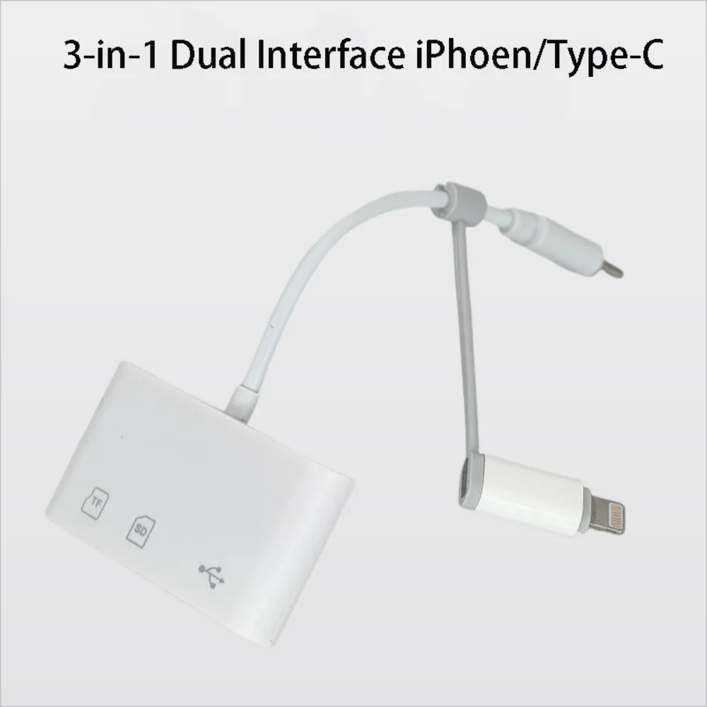 3-in-1 Lightning TypeC To SD & TF Card USB Camera AdapterFor iPhone iPad Card Reader USB Dongle for USB Flash Plug Play