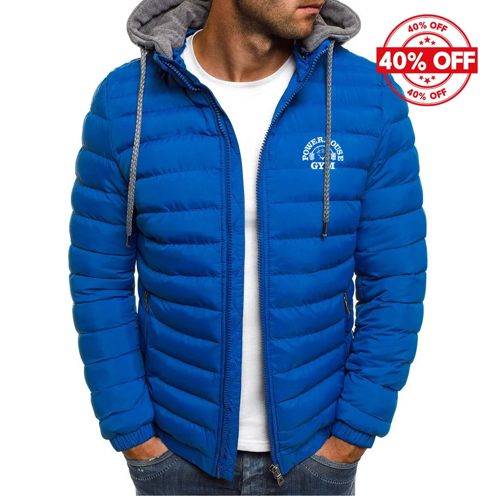 2025 Autumn And Winter Man's Solid Color Fashion Hoodies Coat Powerhouse Gym Logo Logo Print Cold-Proof Cotton-Padded Jacket