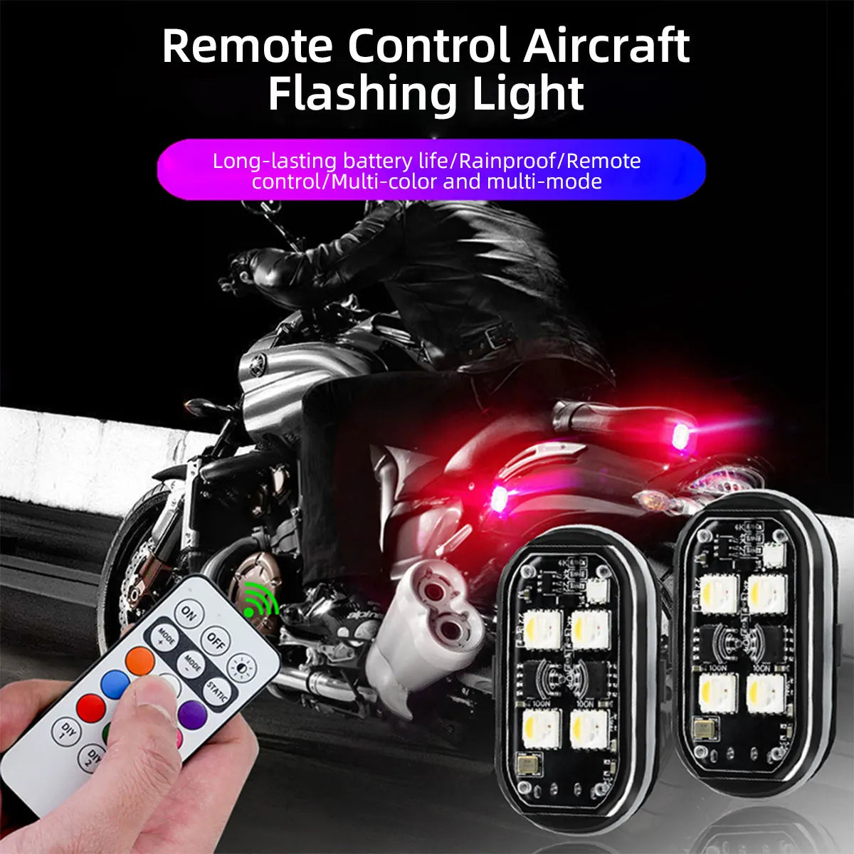 2/4Pcs Wireless Car Ambient Light Color Changing Car Interior Decorative Light with Remote Control Charging Car LED Strobe Light