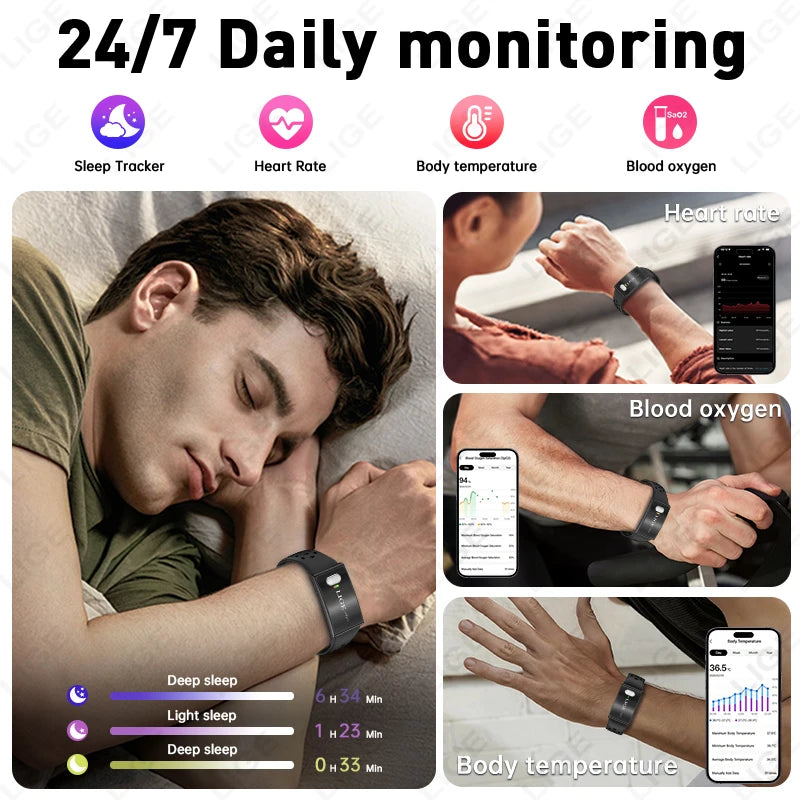 LIGE Fitness Tracker ECG+PPG SpO2 Sport Smart Bracelet Body Fat BMI Heart Rate Blood Pressure Monitor Pedometer Smartwatch Band