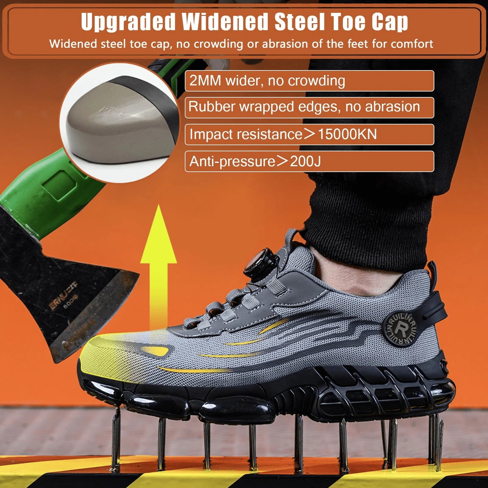 Indestructible Steel Toe Shoes for Men Women Construction Industrial Work Safety Sneakers Rotated Button Easy Wear