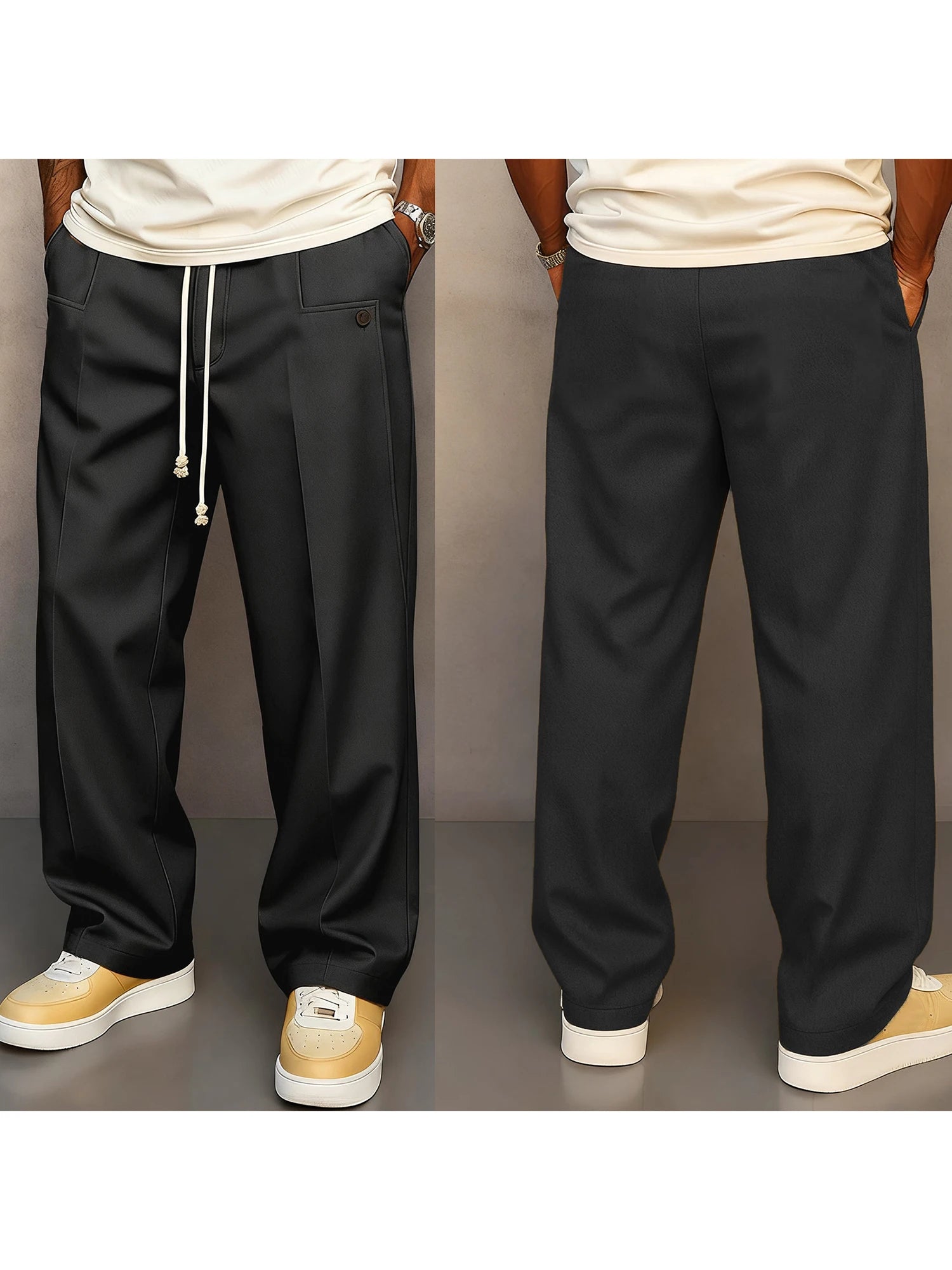Men s Elastic Waist Jogger Pants with Side Pockets Comfortable Solid Color Casual Mid Rise  Fit Trousers