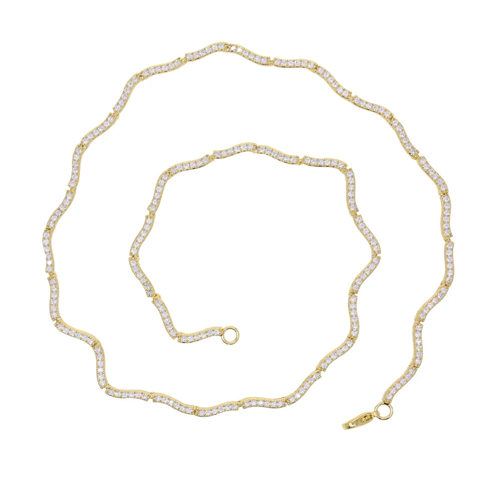 2026 New Arrived Trendy Women Jewelry Set Micro Paved CZ Curved Bar Wave Charm Chain Braelet Choker Necklace