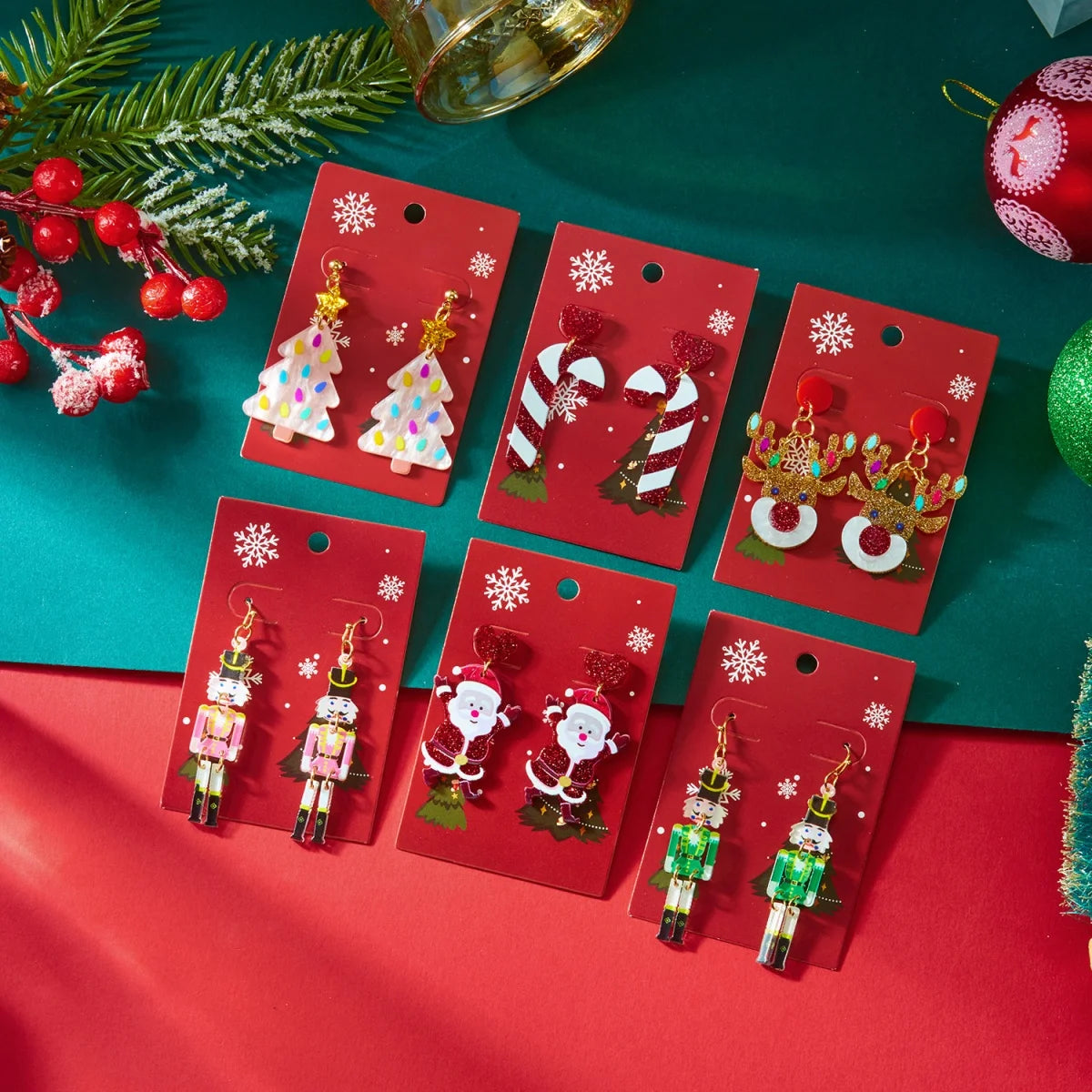 Christmas Acrylic Heart Santa Claus Deer Candy Crutch Xmas Tree Soldier Drop Earrings Cute Holiday Jewelry For Women Men Gifts