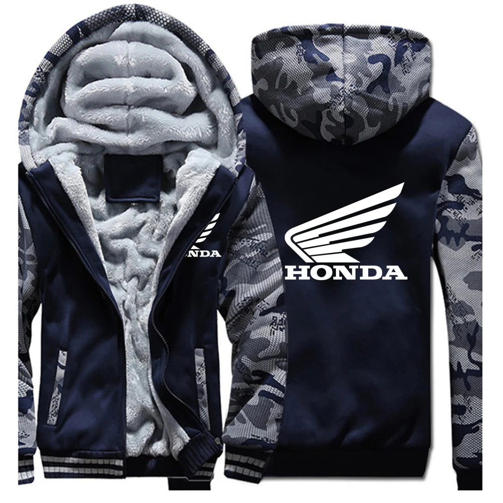 Honda Logo 2025 Autumn Winter Man's Fleece Warm Thicken Coat Popular Patchwork Contrast Color Hoodies Casual Jacket