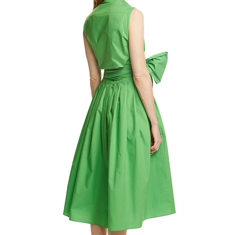 CHCH 2024 Summer New Casual Commuting Elegant Lapel Women's Dress Fashion Solid color Ruched Buttoned V Neck Shirt Dresses