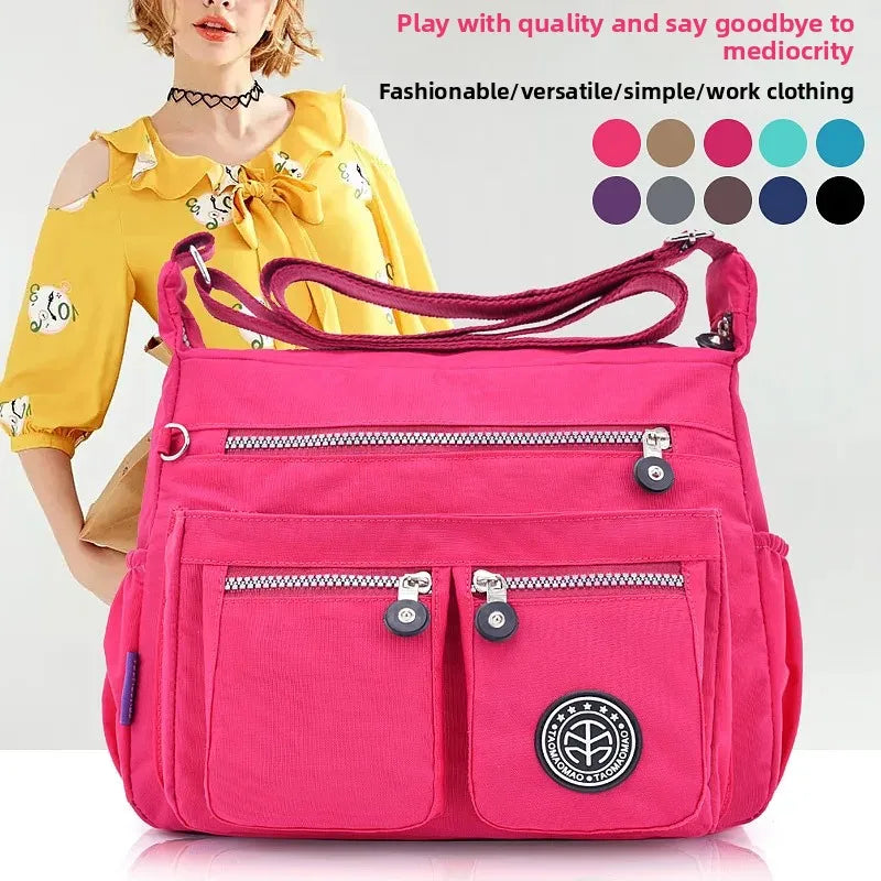 Versatile Waterproof Nylon Single Shoulder Bag for Women Lightweight Travel Crossbody Bag with Internal Zipper And Polyester Lin
