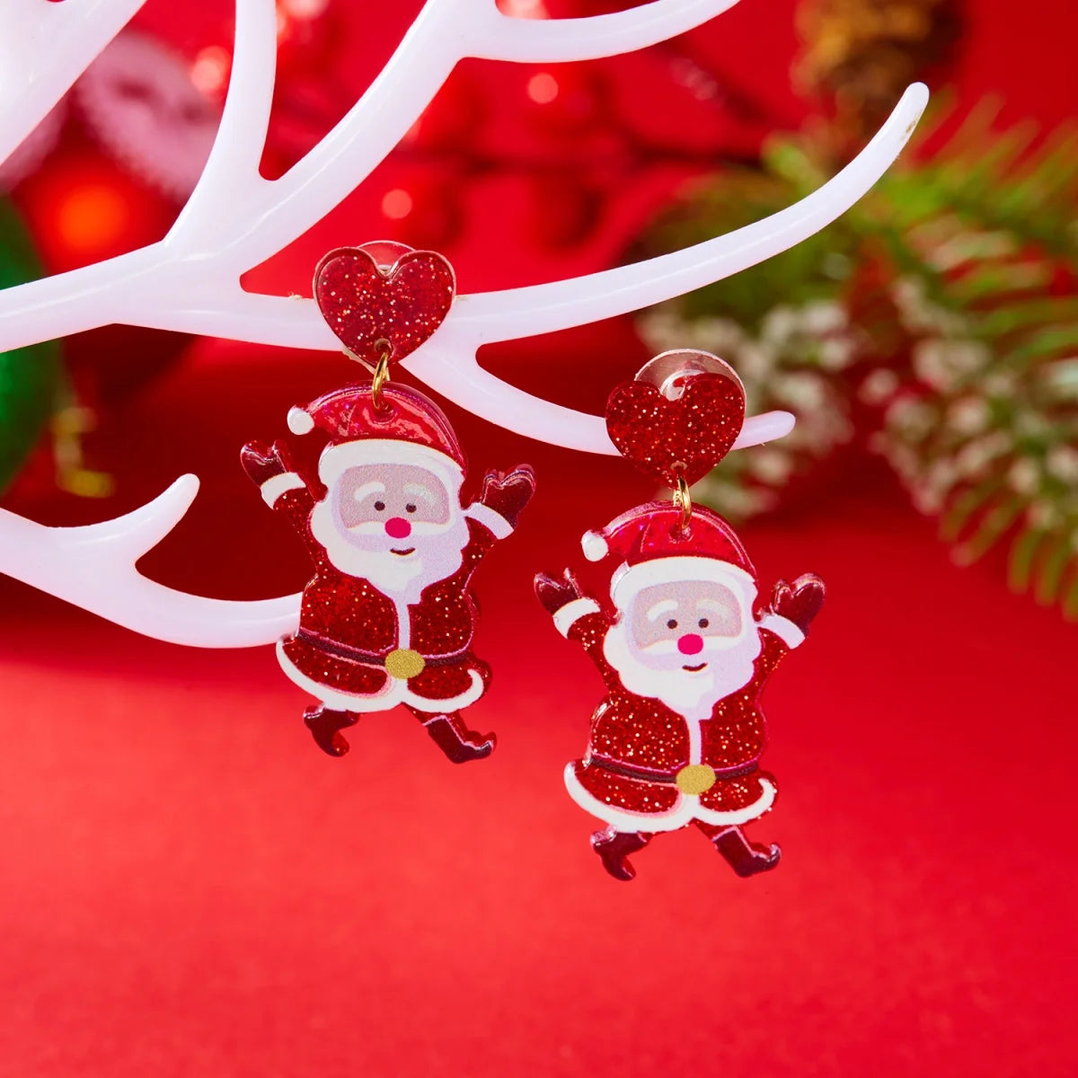 Christmas Acrylic Heart Santa Claus Deer Candy Crutch Xmas Tree Soldier Drop Earrings Cute Holiday Jewelry For Women Men Gifts
