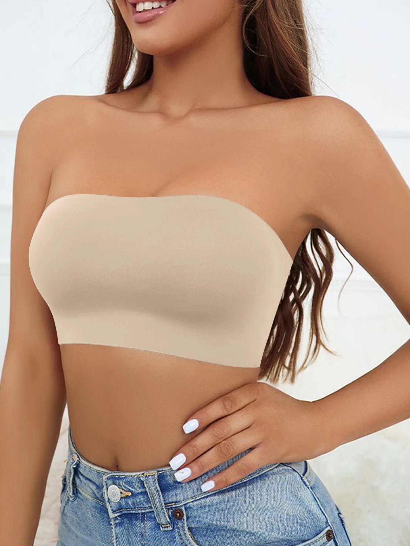 Women Tube Strapless Bra Chest Wrap Bandeau Unlined Seamless Breathable Comfortable Anti-skidding Ice Silk Bra Underwear Tops