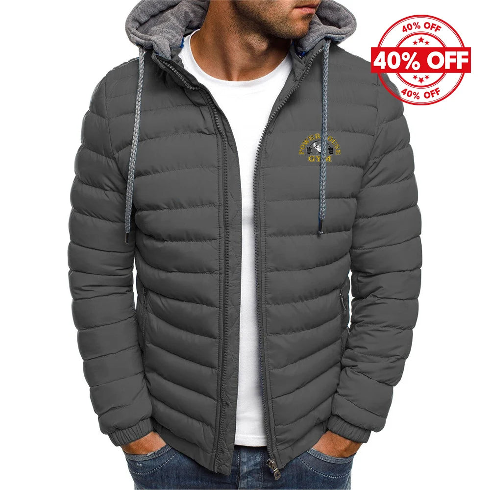 2025 Autumn And Winter Man's Solid Color Fashion Hoodies Coat Powerhouse Gym Logo Logo Print Cold-Proof Cotton-Padded Jacket