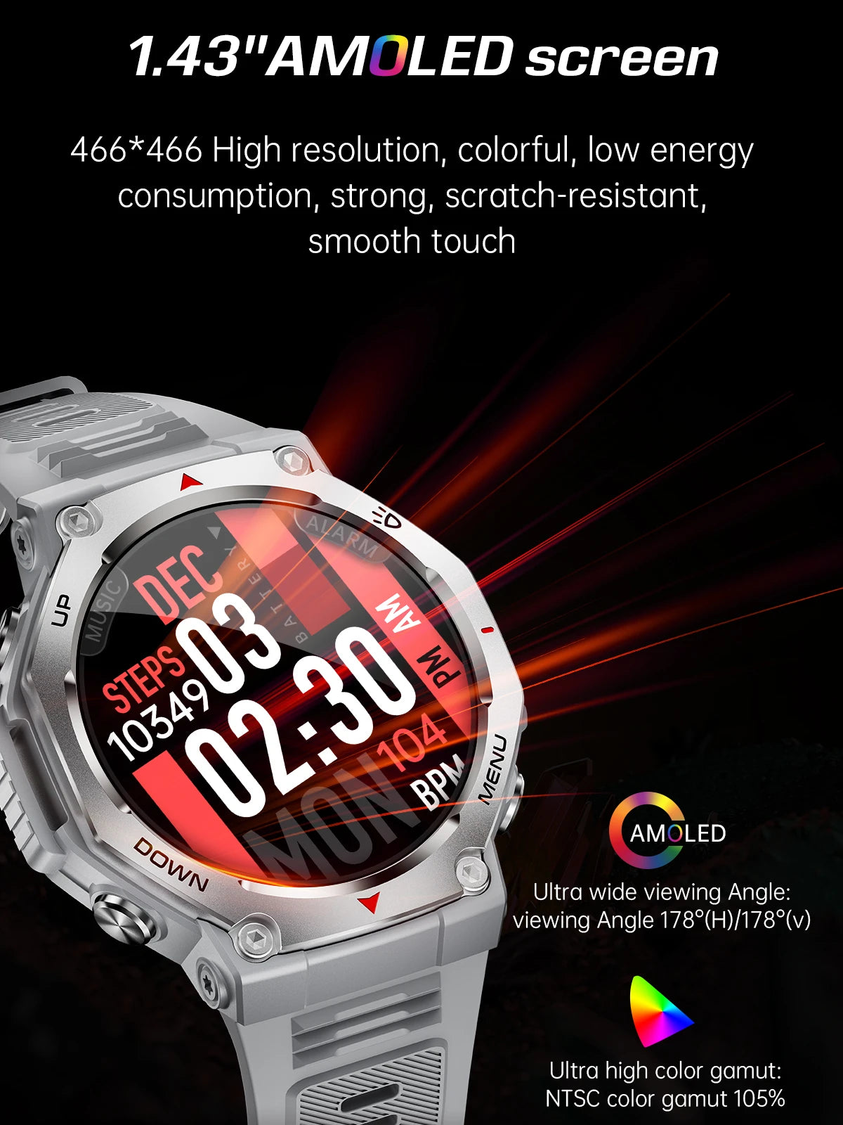 Smartwatch for iPhone Andriod,wireless call dialing,sports mode,incoming call and message push,fitness tracker,health monitoring