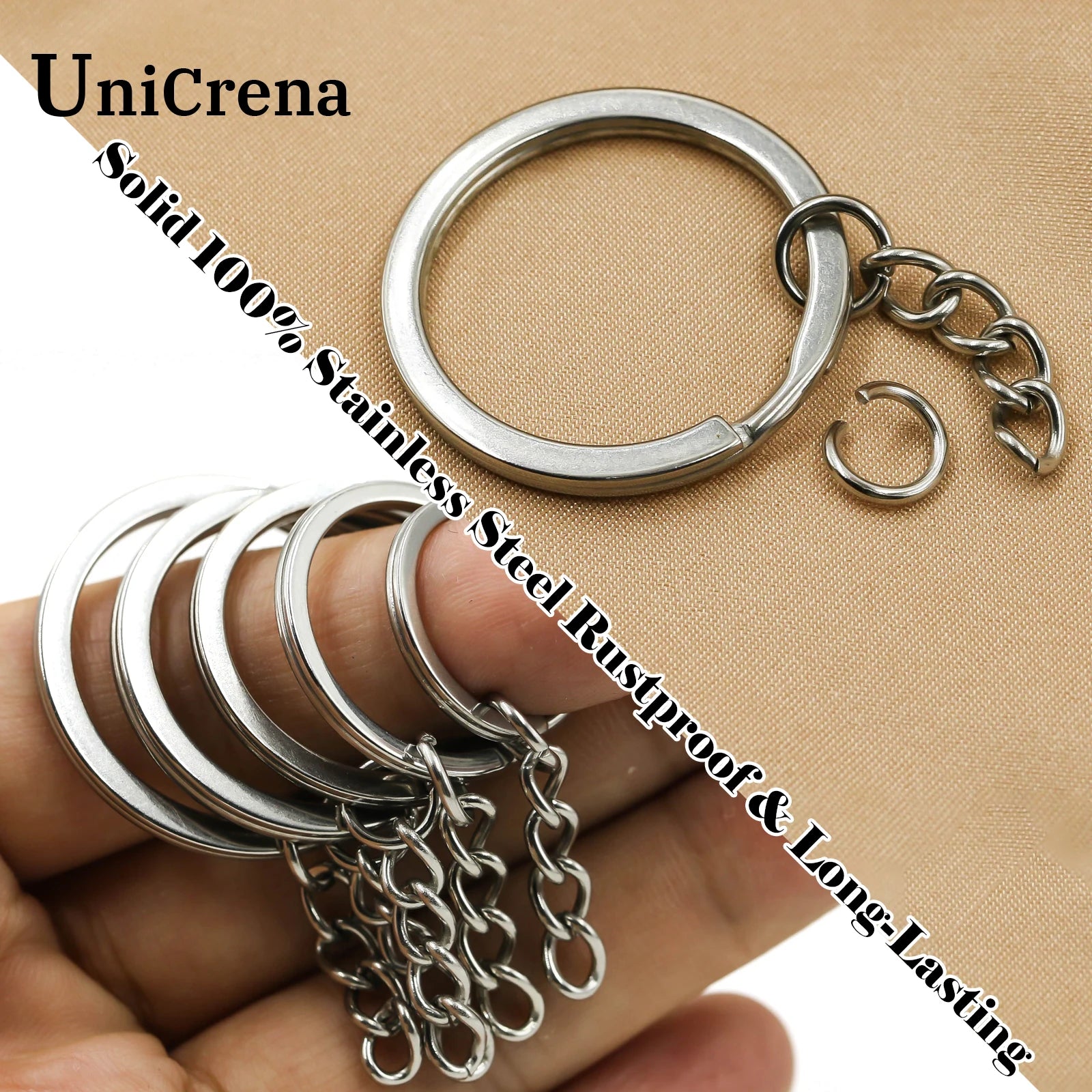 UniCrena Split Ring with Chain Stainless Steel Key Ring Keychain Connector for DIY Crafts, Jewelry Making, Dog Tag Bulk Supplie