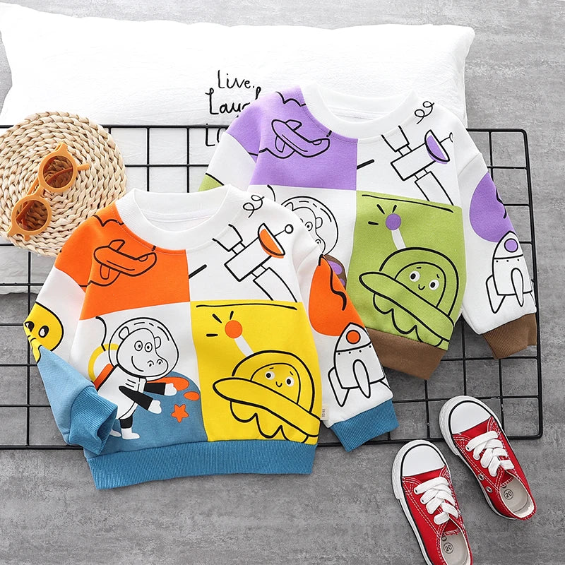 New Spring Autumn Baby Boys Girl Cartoon Cotton Printe Hoodies Children Kids Casual T-Shirt Sportswear Infant Clothing 0-5 Years