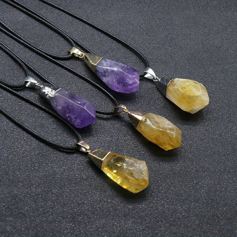 Amethyst Quartz Natural Stone Necklace Irregular Crystal Pendant Necklace for Women Jewelry Accessories Water Drop Pendant 1 pc