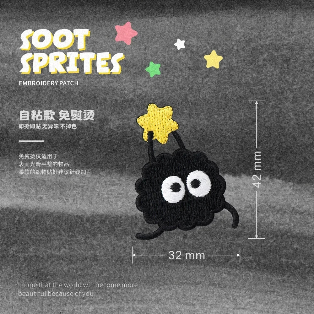 1 Piece Stick On Black Cartoon Cute Pixie Embroidery Decoration Fabric Stickers Down Jacket Self-Adhesive Clothes Patch