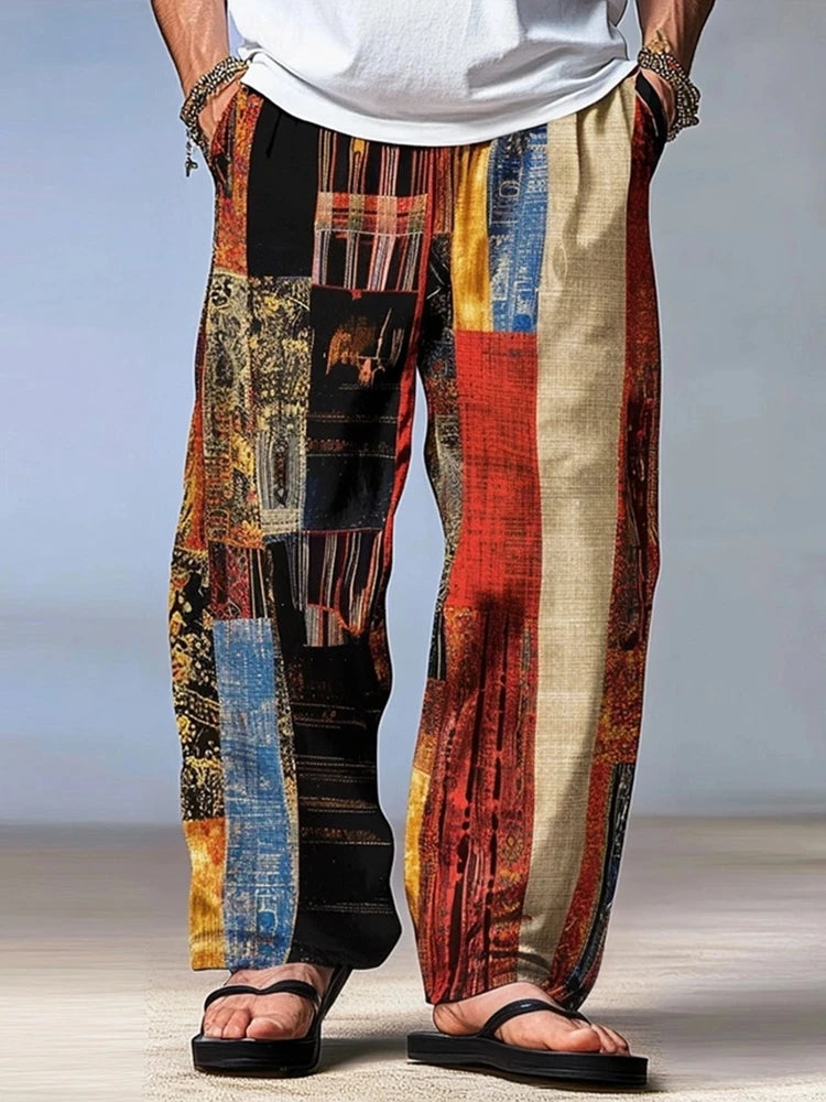 Men's Trousers Summer Pants Beach Pants Drawstring Elastic Waist 3D Print Stripe Graphic Prints Geometry Comfort Casual Pants