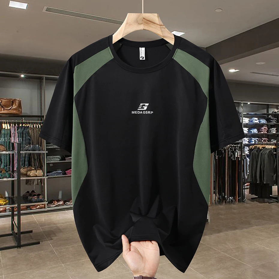 13XL Plus Size T-shirts Summer Men Loose Tee Tops Color Block Patchwork Short Sleeve Crew Neck Tee Tops Big Size 11XL 12XL
