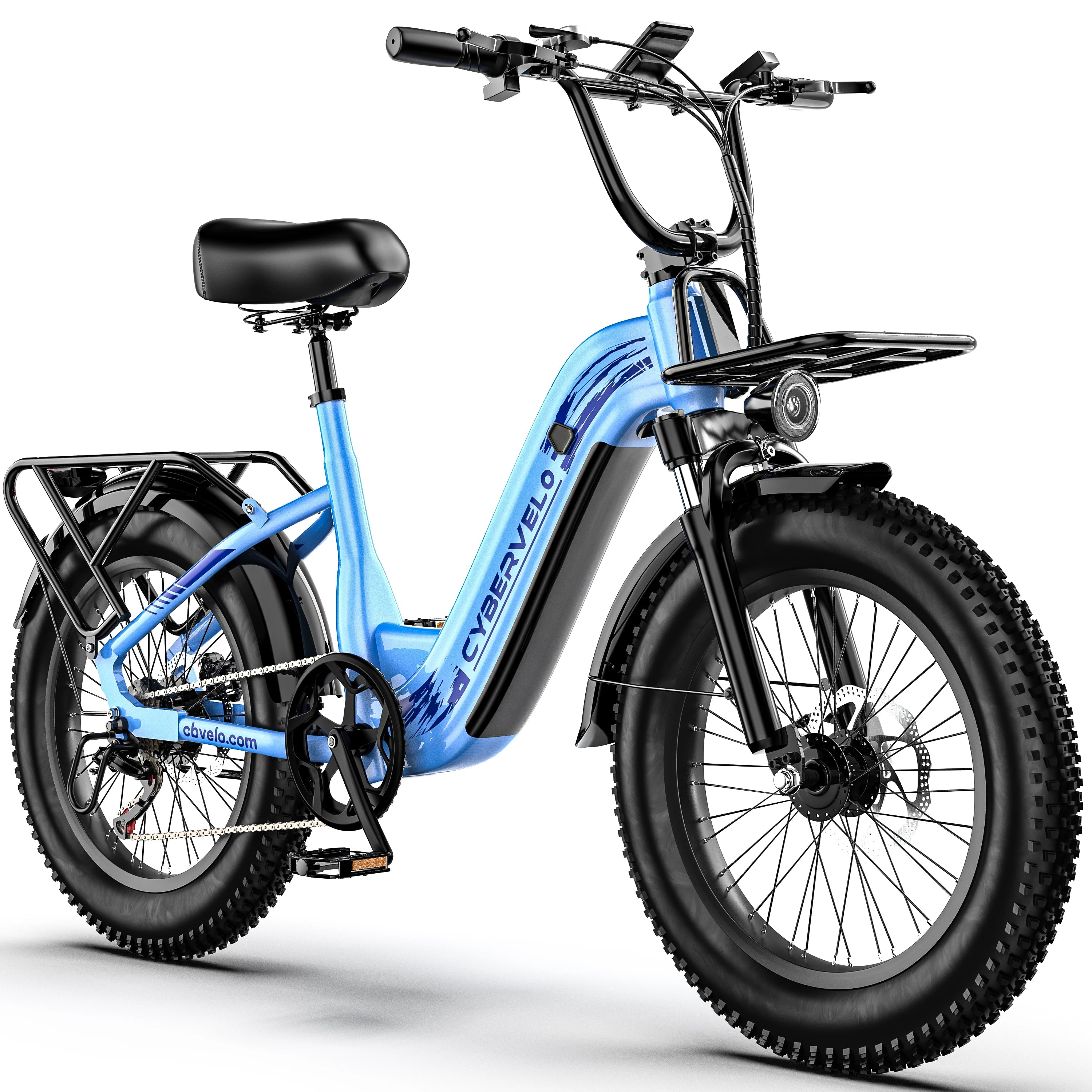 1000W Electric Bicycle for Adults, Cybervelo EK12 Step-Thru 20" Fat Tire E-bike 48V 20AH Removable Battery Shimano 7-Speed