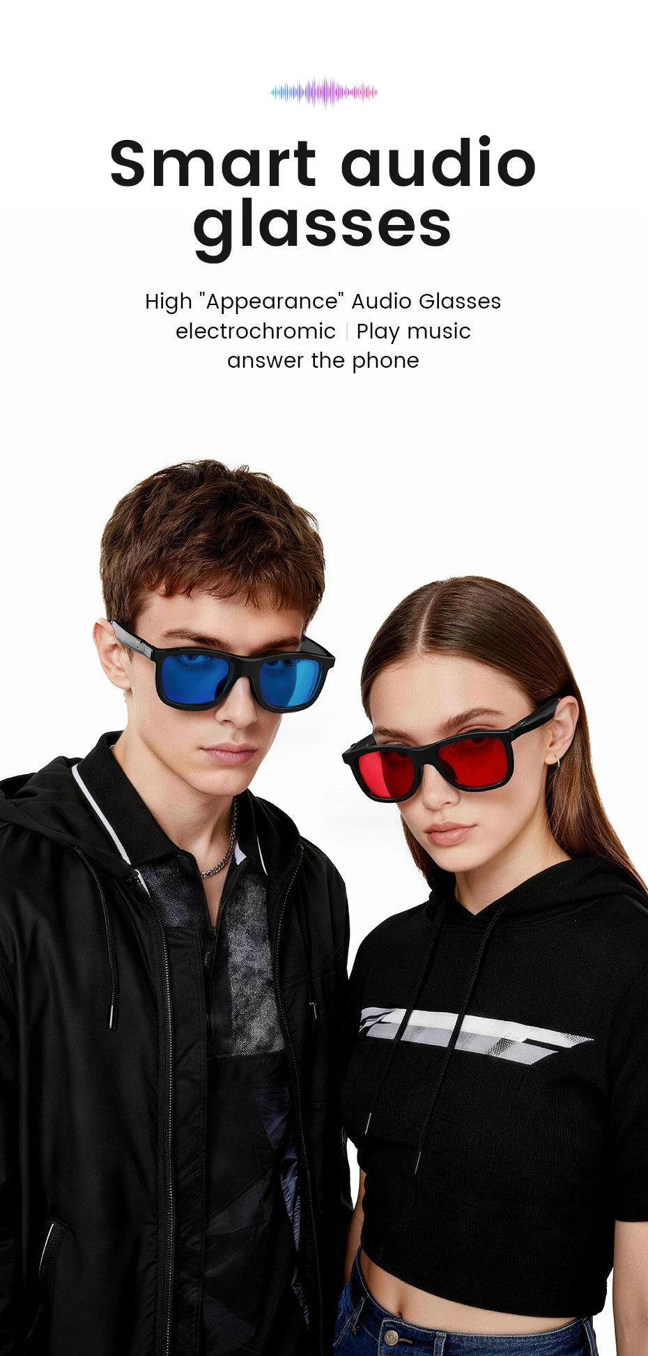 Smart Audio Glasses Voice Calls and Listening To Music Electrochromic Lenses Magnetic Charging Light and Convenient Smartglasses