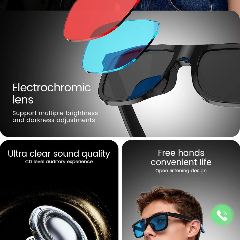 AI Translation Smart Audio Glasses Touch To Color Changing IP65 Sunglasses Noise-reducing HD Call Eyewear Men Women Music Play
