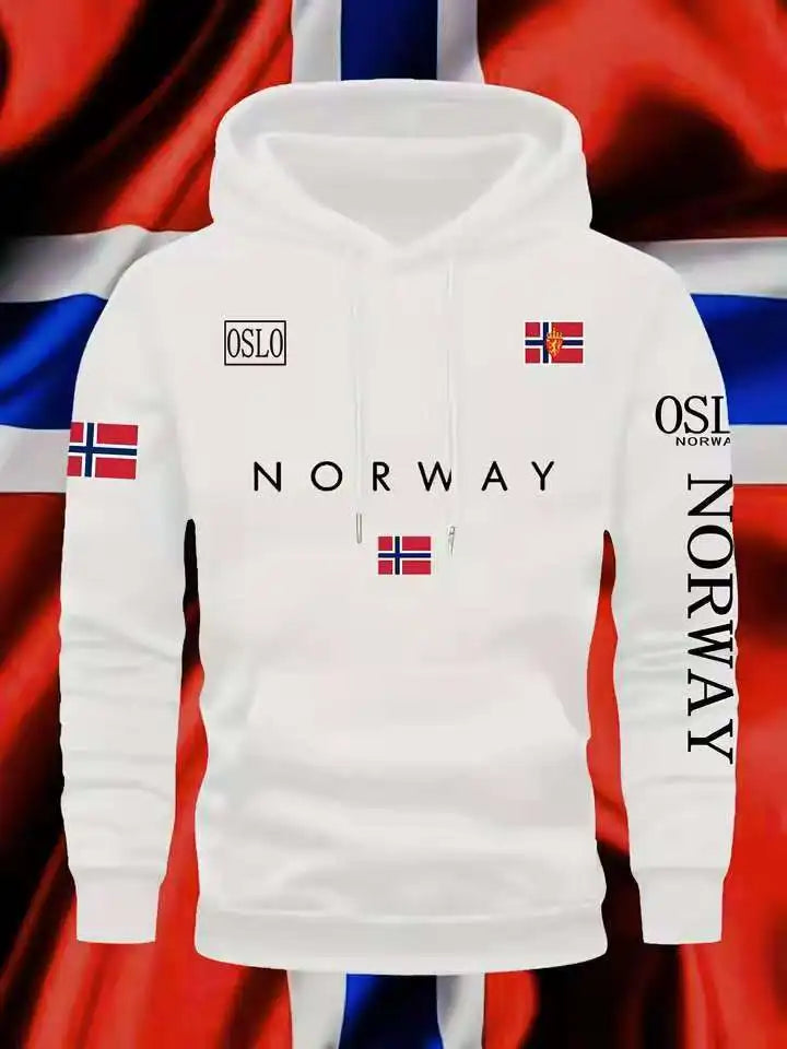 NORWAY printing Autumn winter models Men's Fleece windproof Warm Cotton Oversized Hoodie Outdoor Commuter Men's High Elastic top