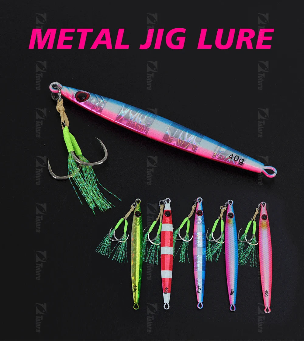 TOLU 2024 New 40g/60g/80g Fast Sinking Jigging Fishing Lure Laser Paper Coating Luminous Jig Lure Sea Fishing Trolling Jigging