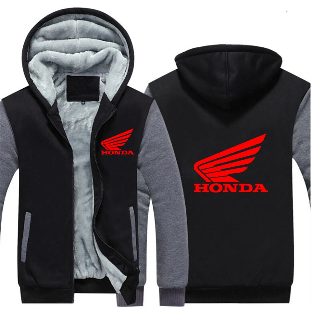 Honda Logo 2025 Autumn Winter Man's Fleece Warm Thicken Coat Popular Patchwork Contrast Color Hoodies Casual Jacket