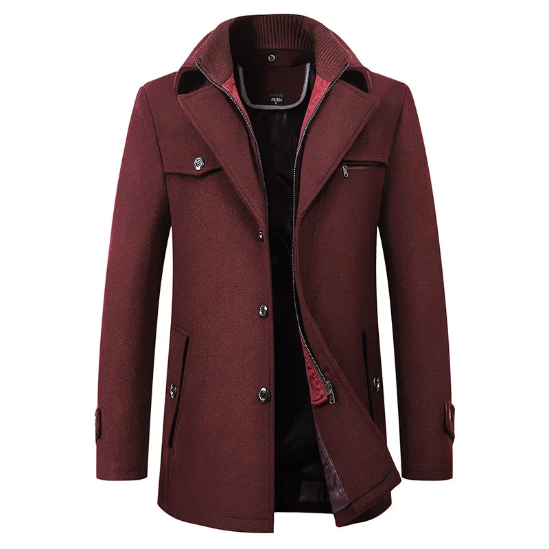 2025 Autumn Winter Middle-aged Coat Men Fashion Double Collar Cold-resistant Business Overcoat Thickened Wool Coat Men Clothing