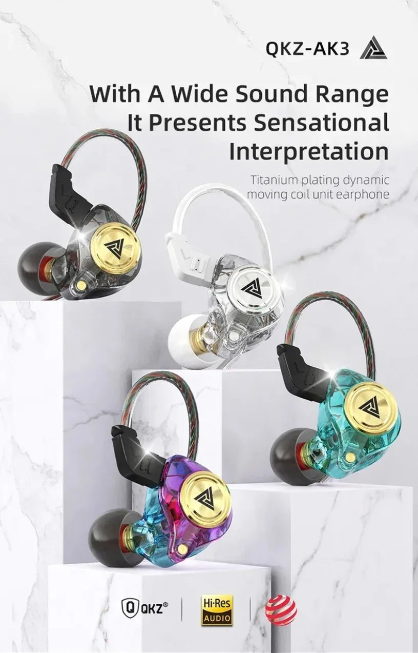 QKZ AK3 FiLe Wired Earphone with Microphone HiFi Music Monitor Bass Headphones Noise Cancelling Headset For Sport Gaming Earbuds