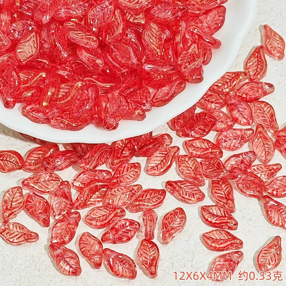 New 30pcs12x6mm Cute Grape Leaf Shaped Glass Beads Loose Spacer Beads For Jewelry Making Handmade Crafts Diy Bracelet Necklace