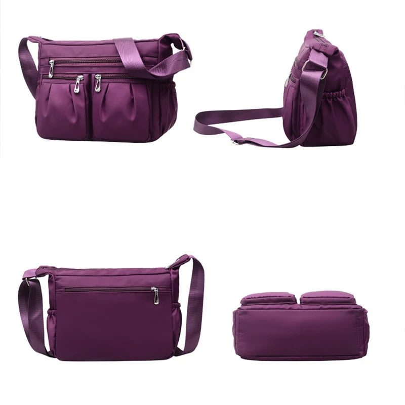 Large Capacity Waterproof Nylon Shoulder Bag Multi-Pocket Crossbody Bag Female Bag Shopping Travel Lady Handbag Leisure Purse