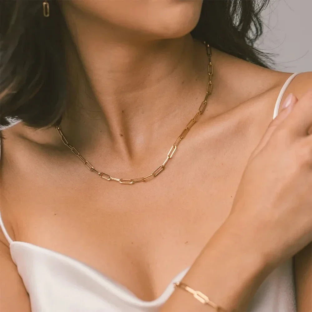 Andara 925 Sterling Silver Exquisite Paperclip Necklace, Women's Fashion Paperclip Clavicle Necklace Birthday Party Jewelry