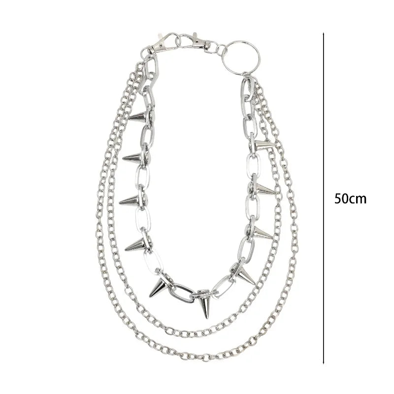Silver Punk Double-Layer Waist Chain Rivet Decorations Adjustable Length Metal Belt for Women Men Street Style Belts Pants Chain