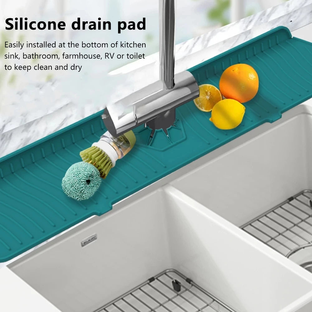 30/24 Inch Silicone Faucet Mat Sink Splash Guard Large Size Faucet Drain Drying Pad Countertop Protector for Bathroom Kitchen