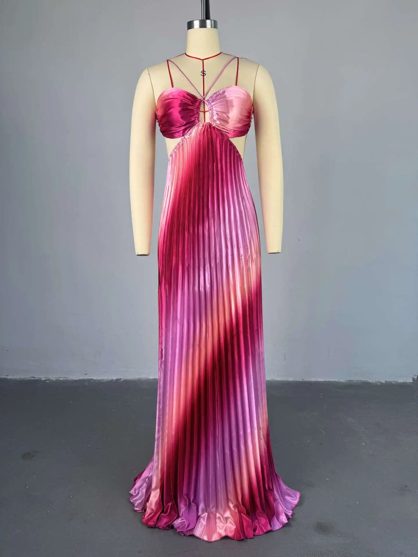 CM.YAYA 2025 Elegant Sleeveless Sweet Strapless Gradient Floor-Length Long Women Dress Beach Party Evening Sexy Pleated Dresses