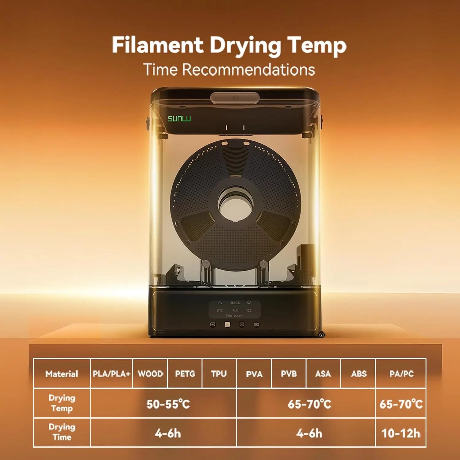 SUNLU SP2 Filament Dry Box,Dry Box, 3D printing Fits 2x1kg/1x3kg spools,1.75-2.85mm. Smart temp control,Fast Shipping