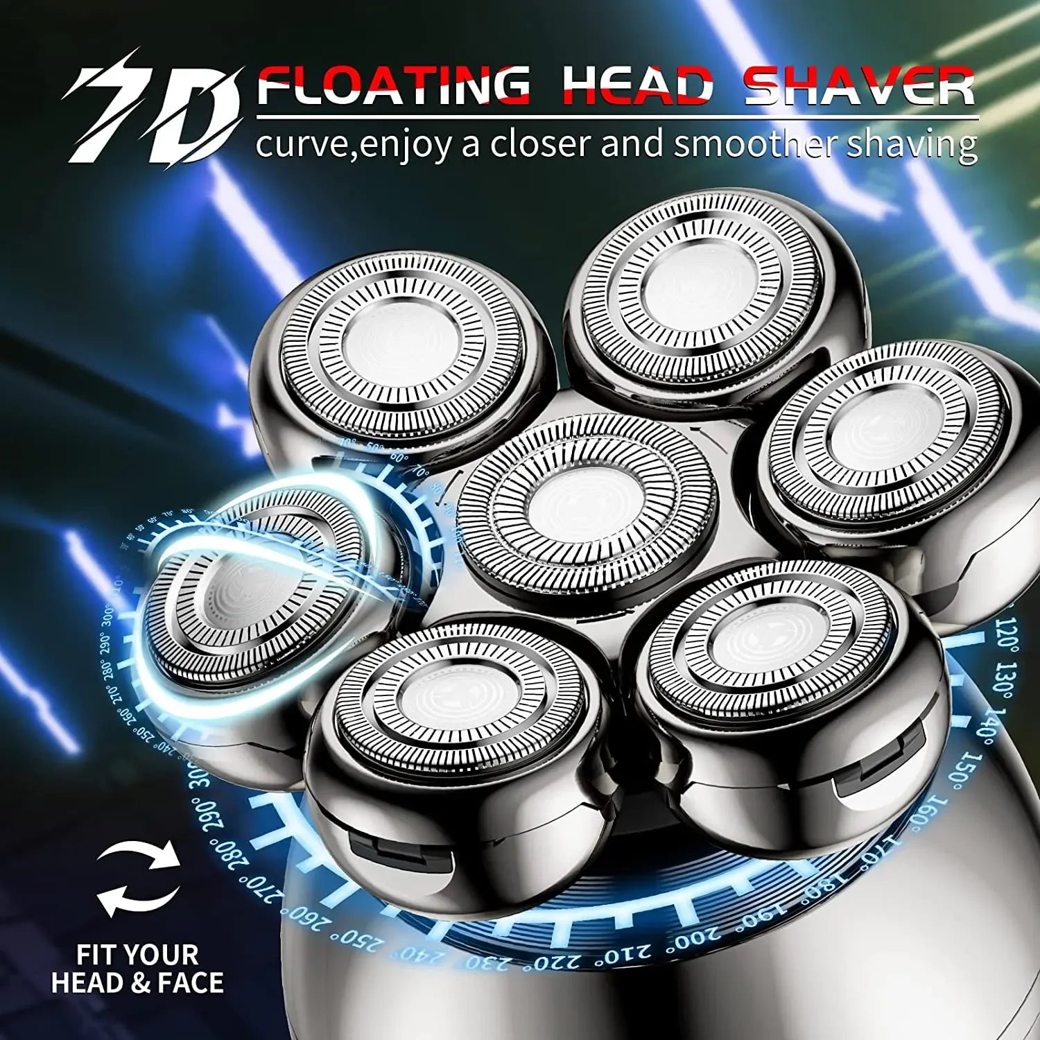 Tinsol 7D Floating Cutter Electric Shaver Head Base Charging Portable Men Beard Trimmer Clipper Skull Shaver Waterproof Shaving