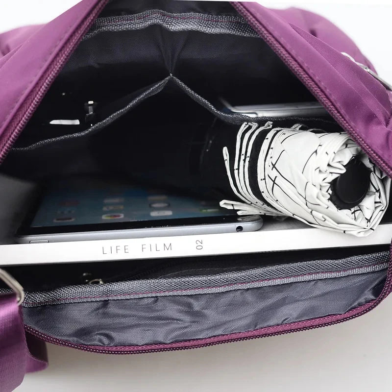 Large Capacity Waterproof Nylon Shoulder Bag Multi-Pocket Crossbody Bag Female Bag Shopping Travel Lady Handbag Leisure Purse